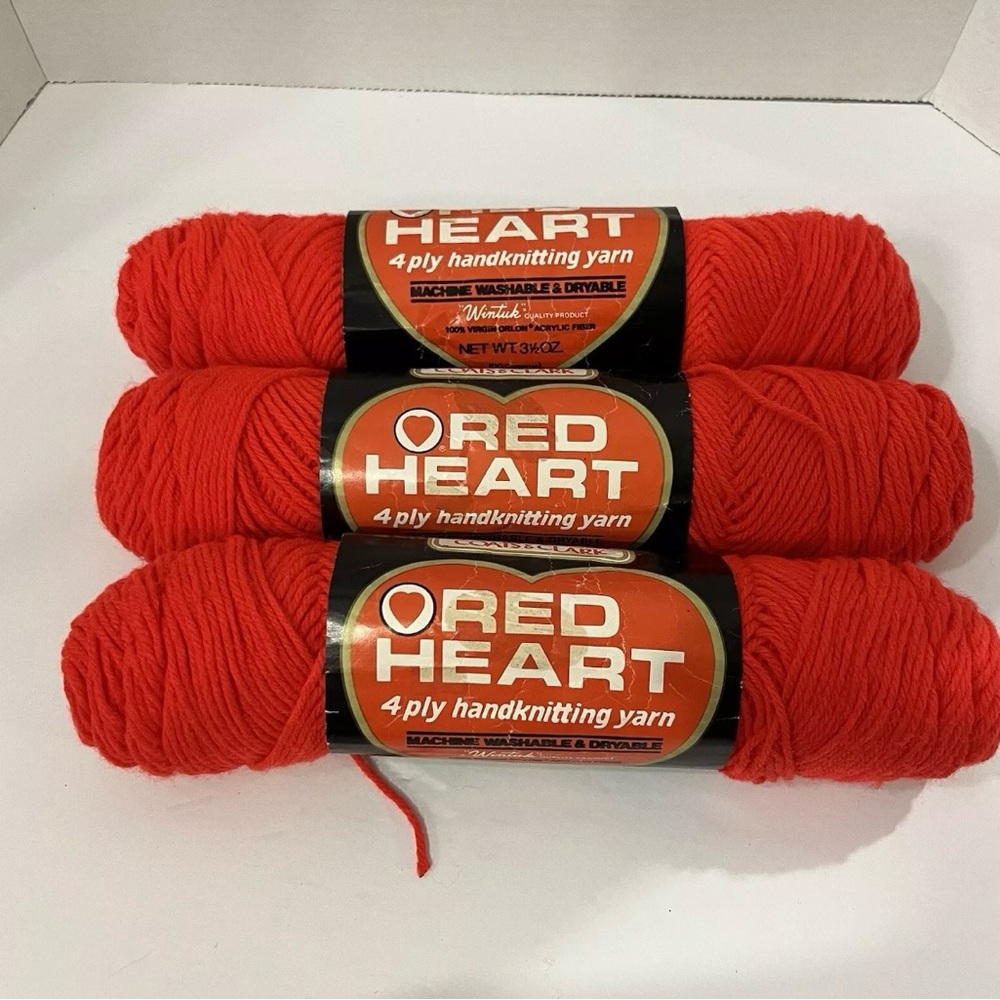 Vintage Red Heart Coats and Clark Yarn 4 Ply 909 Scarlet Lot of 3 Skeins